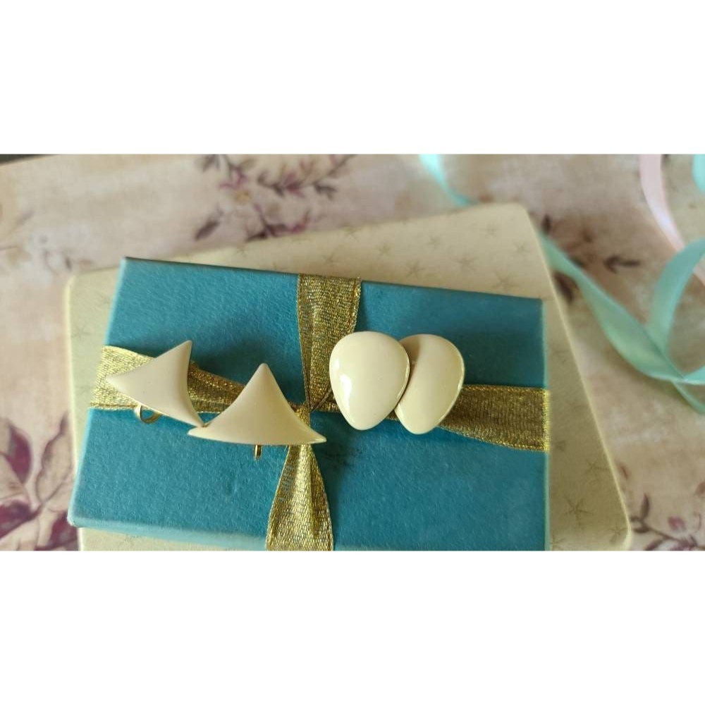 Beige Enamel Clip-on Earrings